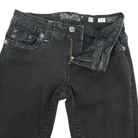Miss Me Jeans Mid Rise Skinny Black Size 27 Stretch Studs Rhinestones Sequins - Picture 16 of 16